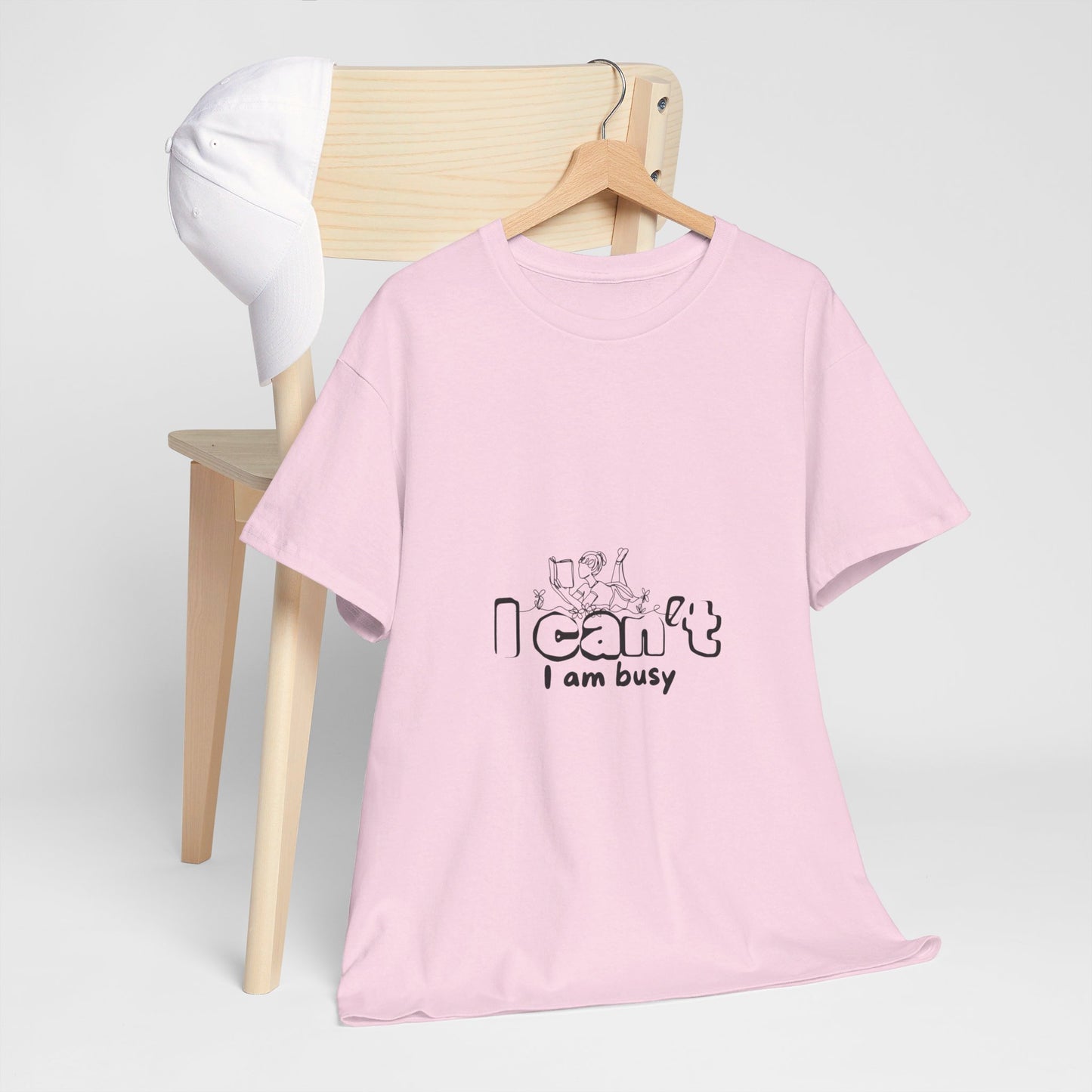 Unisex Heavy Cotton Tee I can't I am Busy-Busy girl reading a book-relaxing