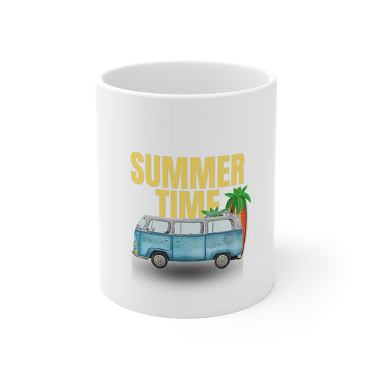 Ceramic Coffee Cups, 11oz, 15oz- Camping van-Blue- Summer