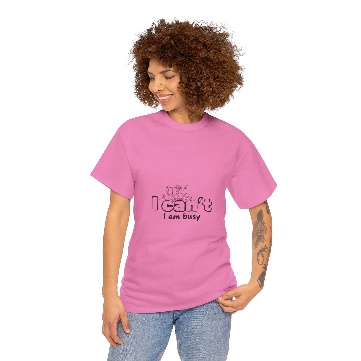 Unisex Heavy Cotton Tee I can't I am Busy-Busy girl reading a book-relaxing