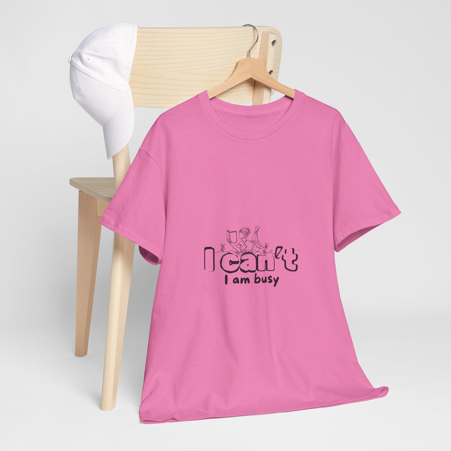 Unisex Heavy Cotton Tee I can't I am Busy-Busy girl reading a book-relaxing