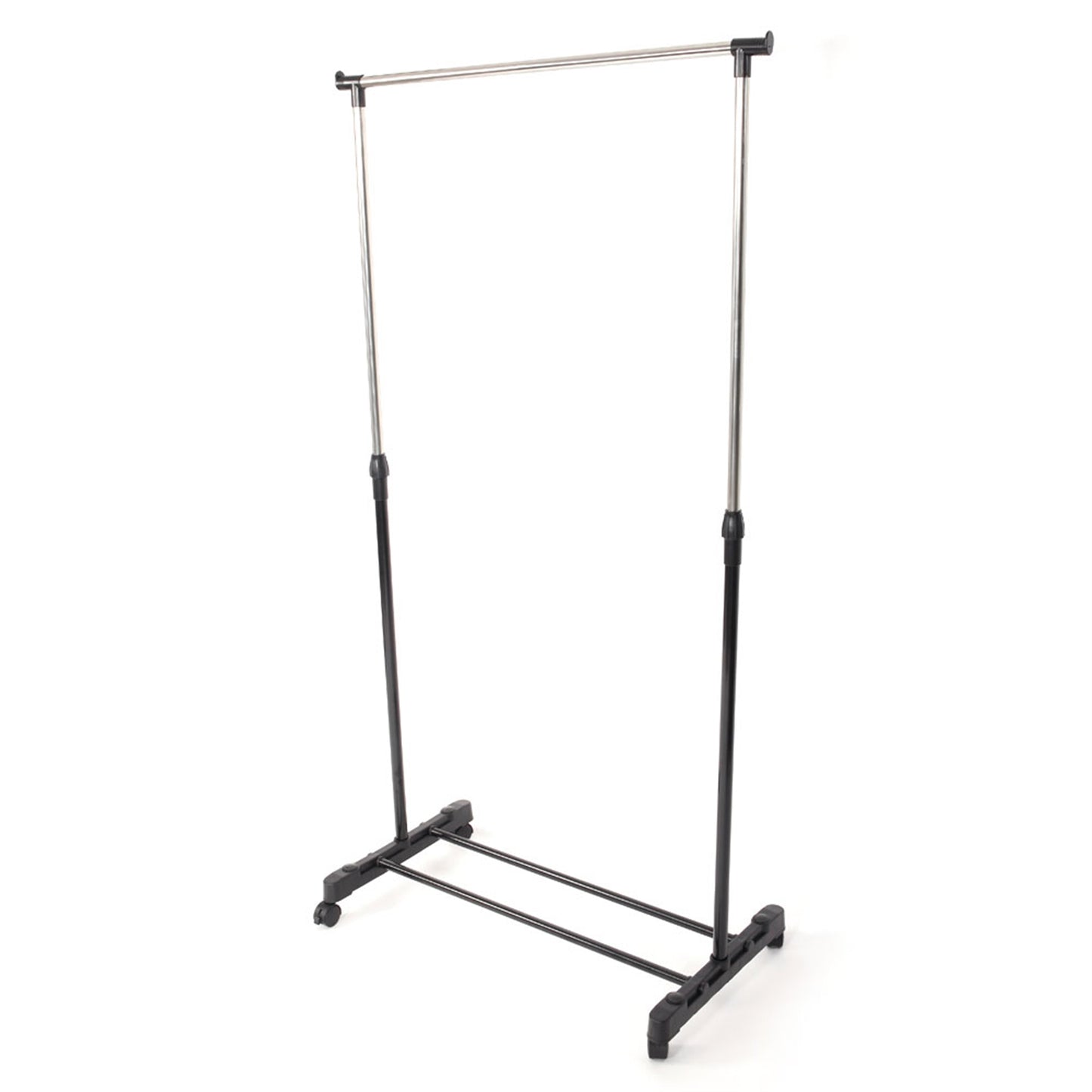 Single-bar Vertical & Horizontal Stretching Stand Clothes Rack with Shoe Shelf YJ-01 Black & Silver