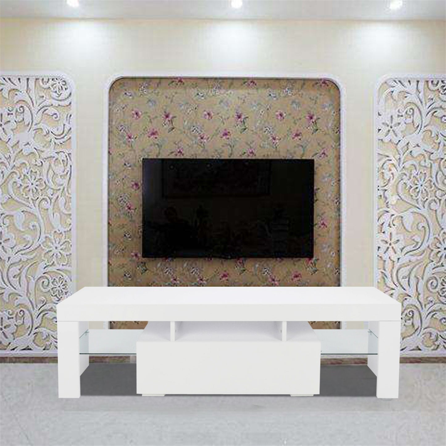 Elegant Household Decoration LED TV Cabinet with Single Drawer White