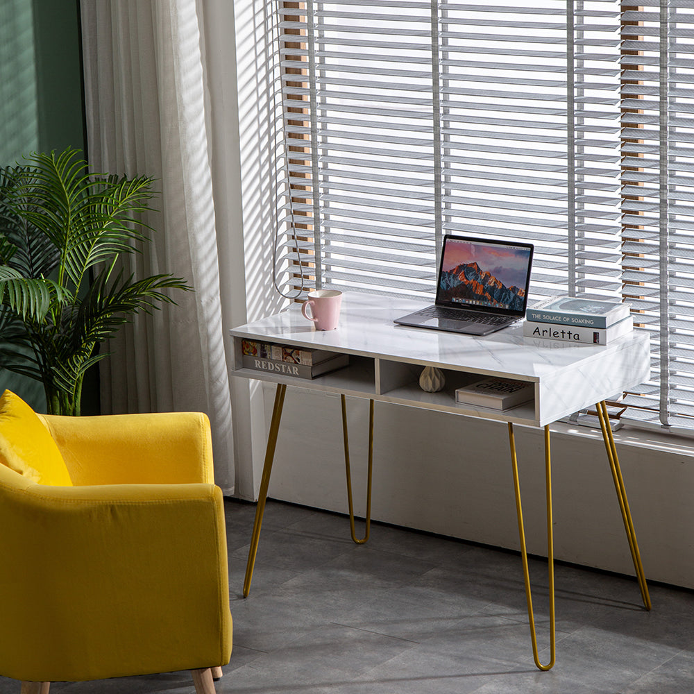 Marble Iron Foot Computer Table [103x55x80cm] White