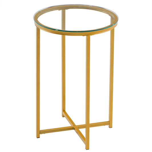 [40.5 x 40.5 x 61]cm Simple Cross Foot Single-Layer Glass Round Edge Table 40.5 Round Gold