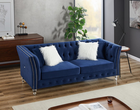 Black, Velvet, Three-Seater Sofa, Acrylic Feet, Cushion Combination Lounge Sofa, Deep Tufted Button Luxury Sofa for Living Room