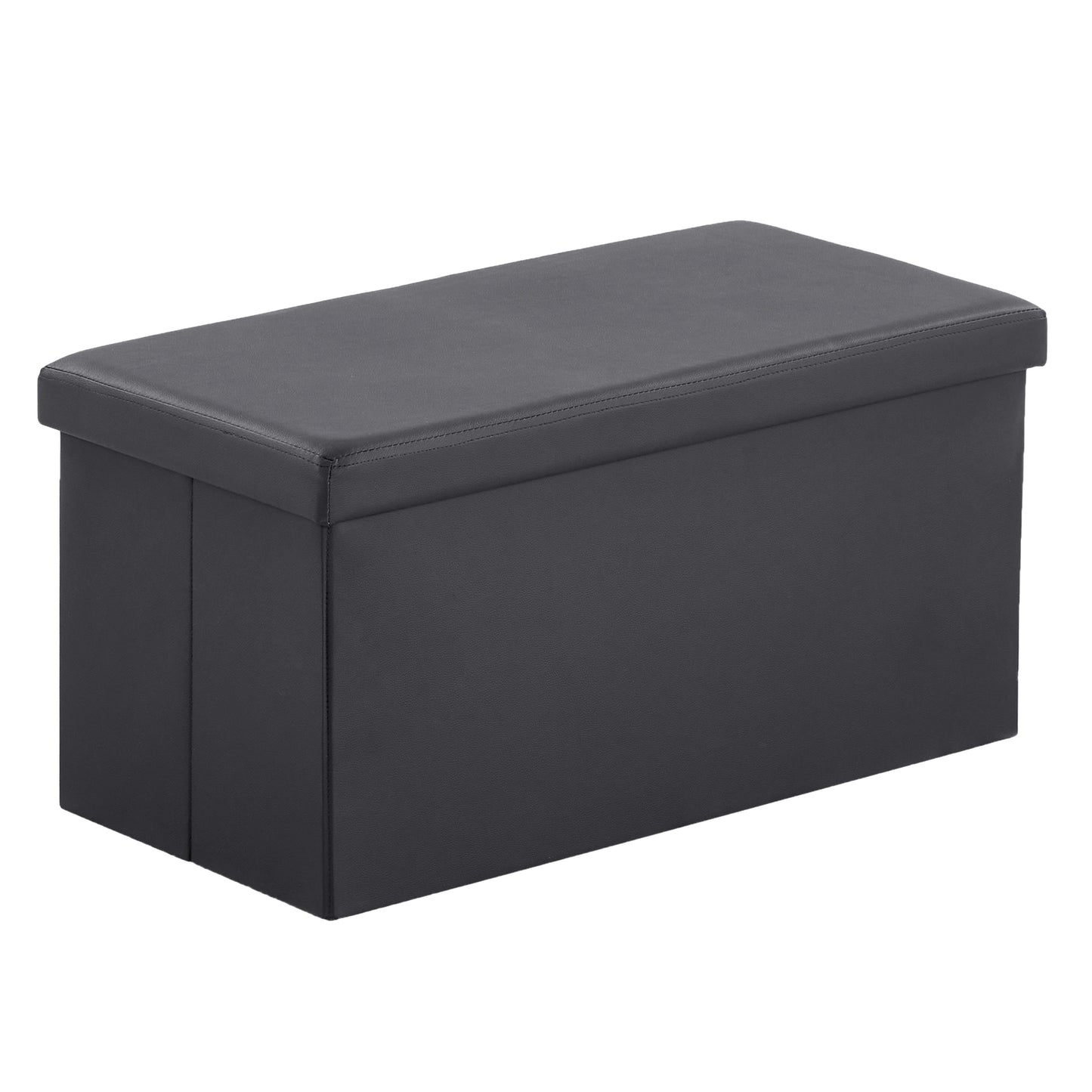 76*38*38cm Glossy PVC MDF Foldable Storage Footstool Black