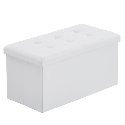 76*38*38cm Glossy Pull Point PVC MDF Foldable Storage Footstool White