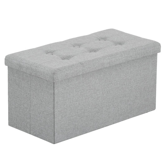 76*38*38cm Pull Point Linen MDF Foldable Storage Footstool  Light Grey