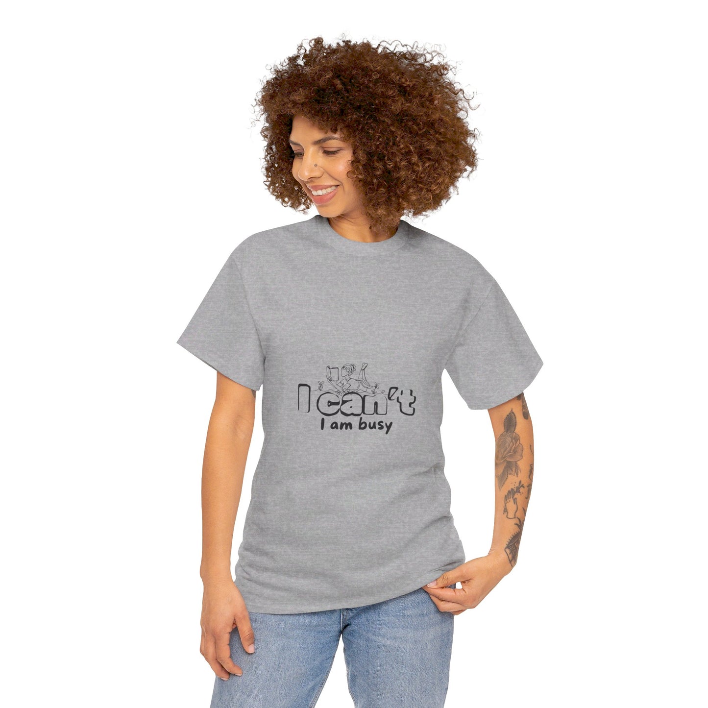 Unisex Heavy Cotton Tee I can't I am Busy-Busy girl reading a book-relaxing