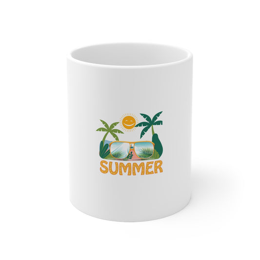 Ceramic Coffee Cups, 11oz, 15oz- Summer-Palm-Sunglasses