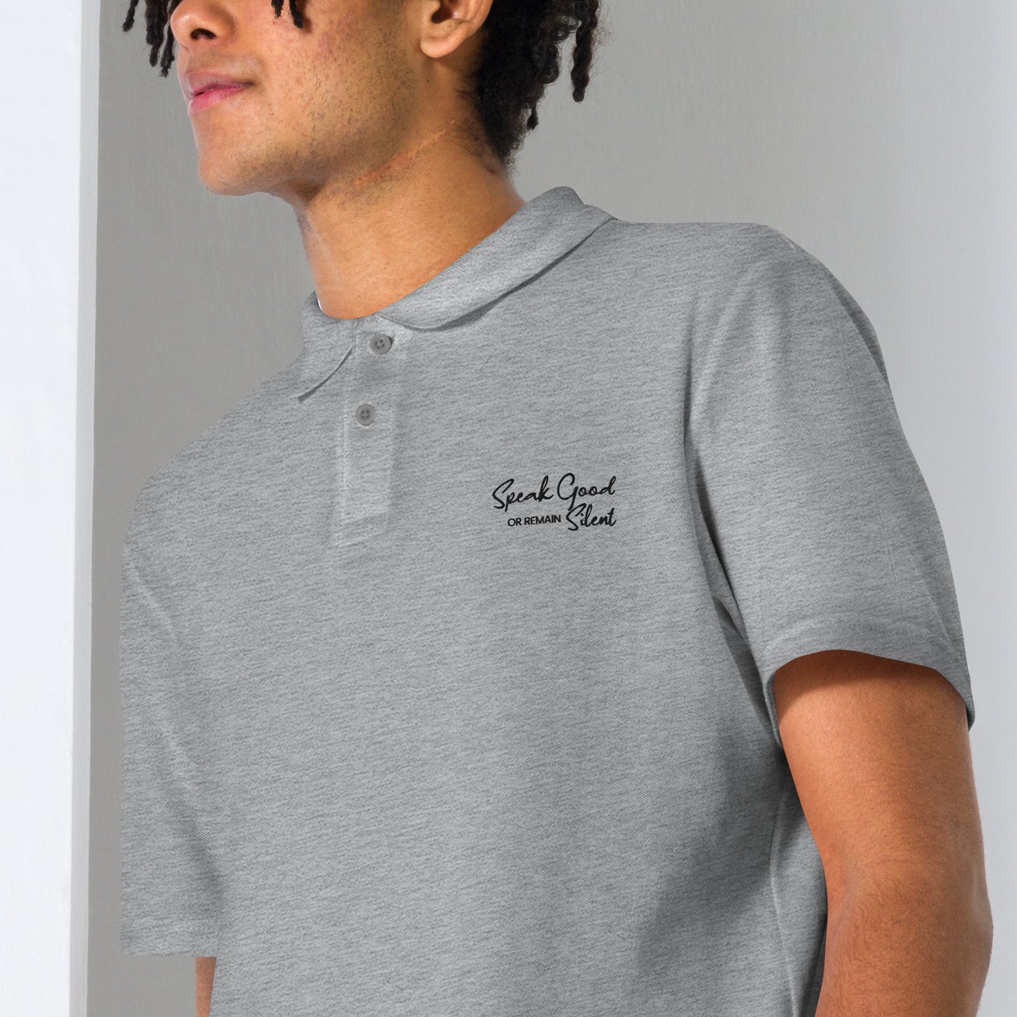 Unisex pique polo shirt-Speak Good or Remain Silent white