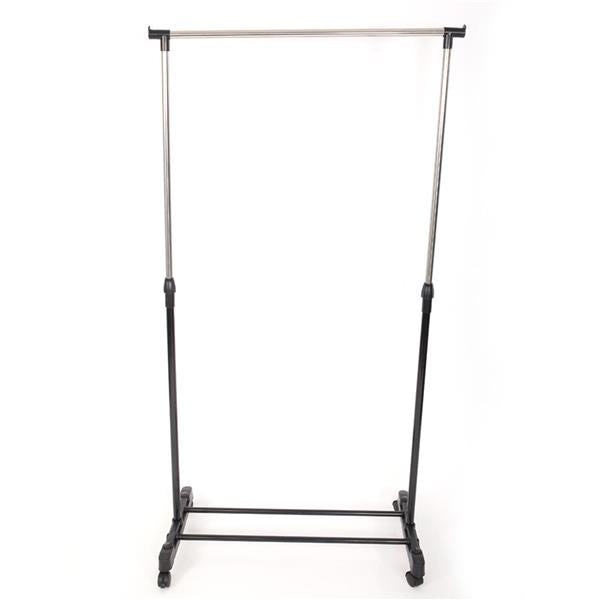 Single-bar Vertical & Horizontal Stretching Stand Clothes Rack with Shoe Shelf YJ-01 Black & Silver