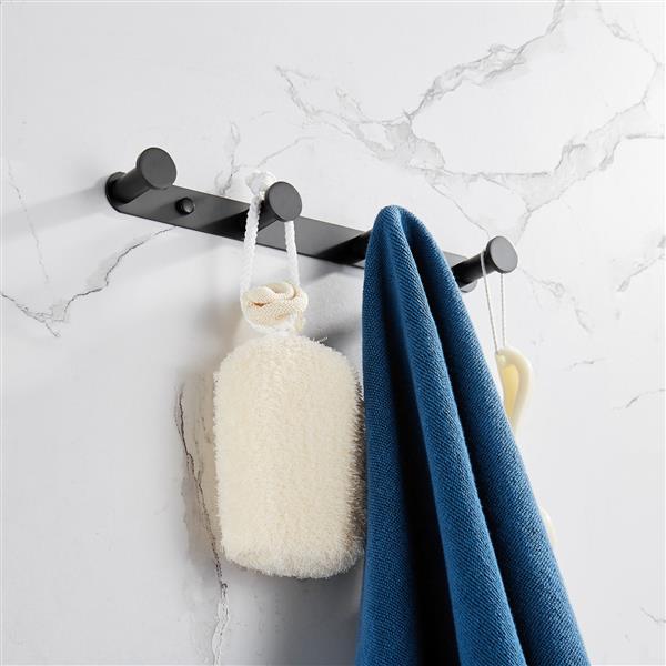 Towel Hook Matte Black Stainless Steel Towel Robe Coat Rack Rows of Four Hooks Bathroom Accessories for Home Storage Organization,Hallway,Foyer,Wall Mounted KJQ010-4HEI