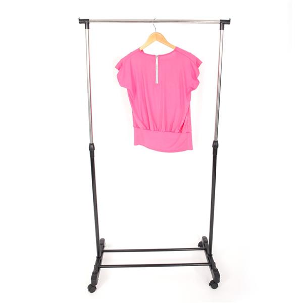 Single-bar Vertical & Horizontal Stretching Stand Clothes Rack with Shoe Shelf YJ-01 Black & Silver