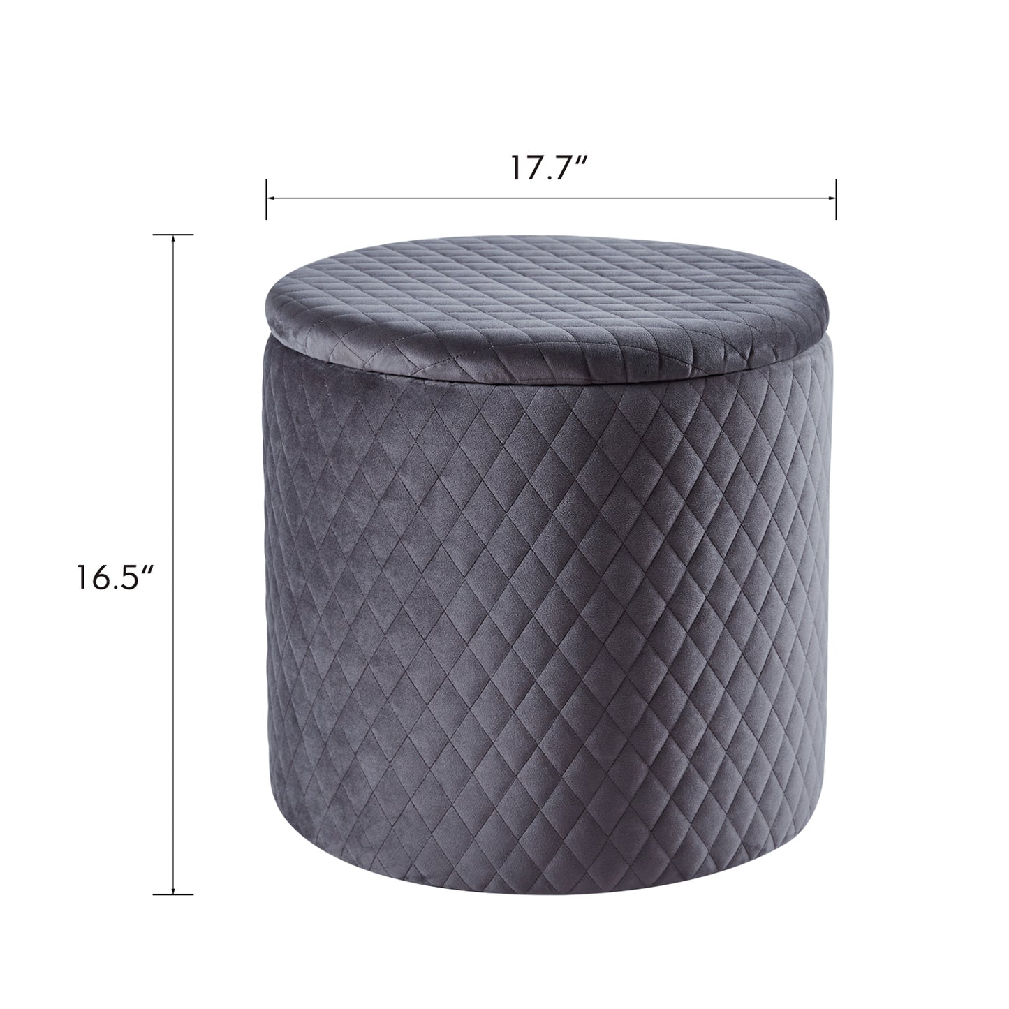 45cm Velvet Round Footstool Storage Ottoman Stool, Oversized Padded Seat Pouffes Vanity Chair with Lattice Design Lids Footrest for Living Room Bedroom (Grey)