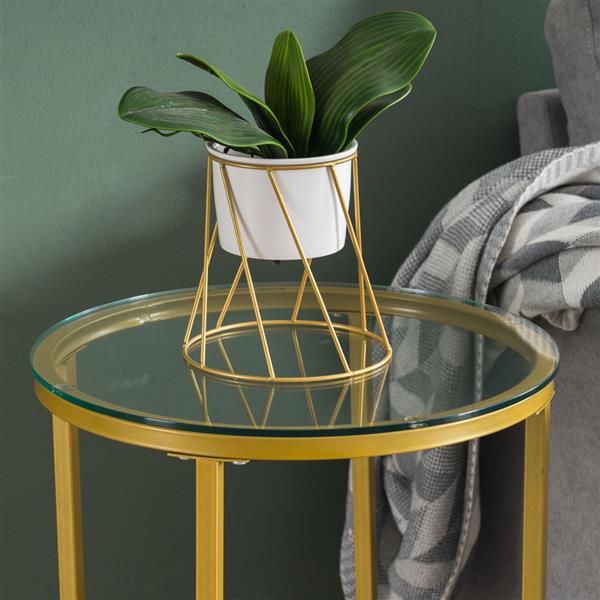 [40.5 x 40.5 x 61]cm Simple Cross Foot Single-Layer Glass Round Edge Table 40.5 Round Gold