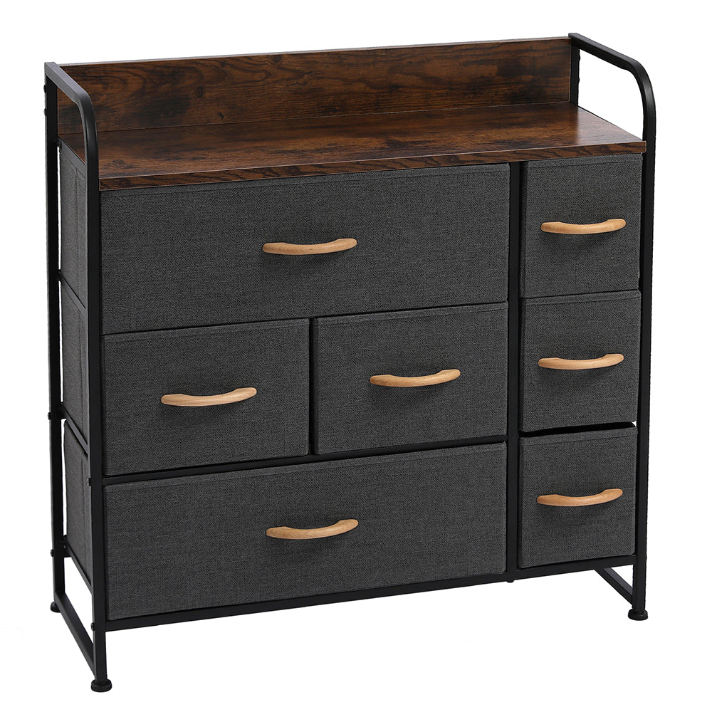 Drawer Dresser(Gray) Dresser Organizer with 7 Drawers, Fabric Dresser Storage Tower for Bedroom, Hallway, Entryway, Closets, Sturdy Steel Frame, Wood Top & Handles