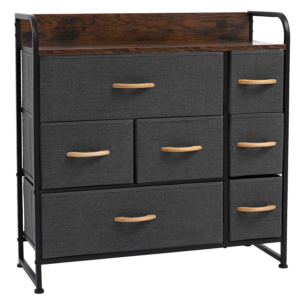 Drawer Dresser(Gray) Dresser Organizer with 7 Drawers, Fabric Dresser Storage Tower for Bedroom, Hallway, Entryway, Closets, Sturdy Steel Frame, Wood Top & Handles