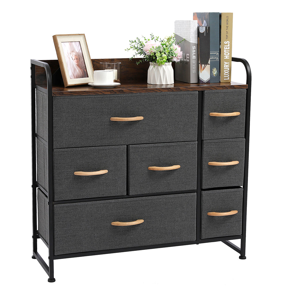 Drawer Dresser(Gray) Dresser Organizer with 7 Drawers, Fabric Dresser Storage Tower for Bedroom, Hallway, Entryway, Closets, Sturdy Steel Frame, Wood Top & Handles