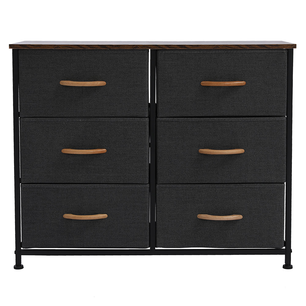 3-Tier Wide Dresser, Storage Unit with 6 Easy Pull Fabric Drawers, Metal Frame, and Wooden Tabletop, for Closet, Nursery, Hallway，Gray