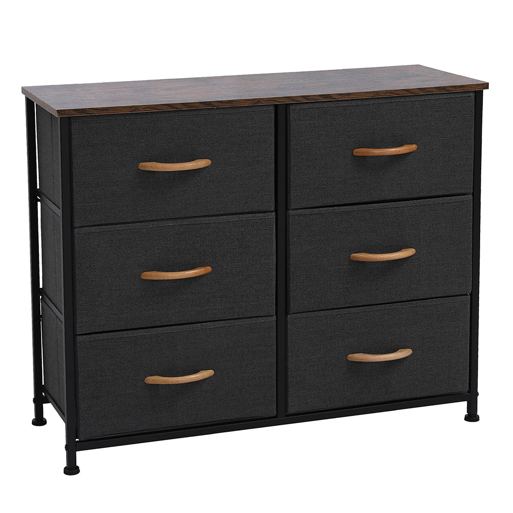 3-Tier Wide Dresser, Storage Unit with 6 Easy Pull Fabric Drawers, Metal Frame, and Wooden Tabletop, for Closet, Nursery, Hallway，Gray