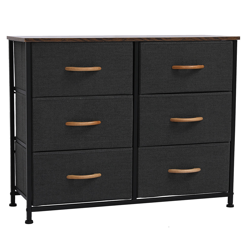 3-Tier Wide Dresser, Storage Unit with 6 Easy Pull Fabric Drawers, Metal Frame, and Wooden Tabletop, for Closet, Nursery, Hallway，Gray