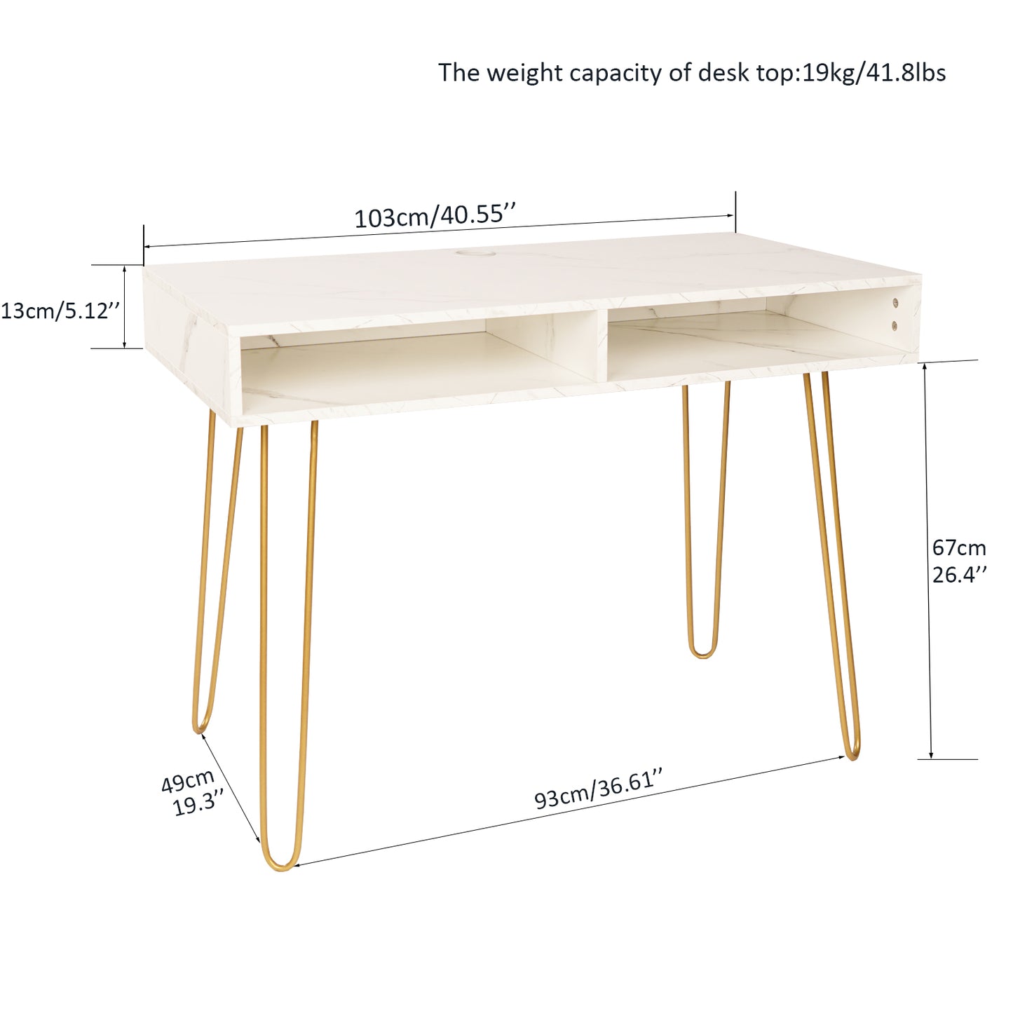 Marble Iron Foot Computer Table [103x55x80cm] White