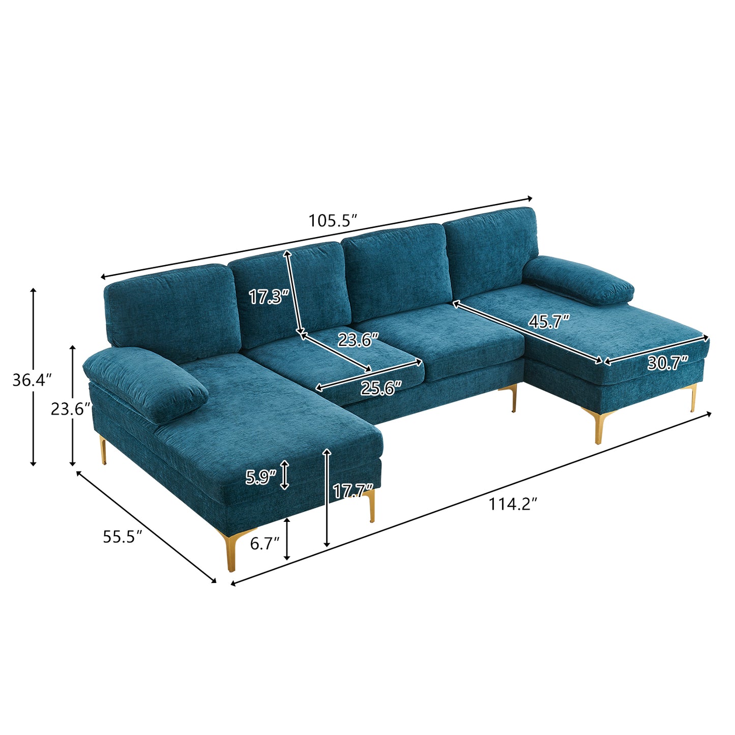 U-Shaped 4-Seat Indoor Modular Sofa Blue-Green Color