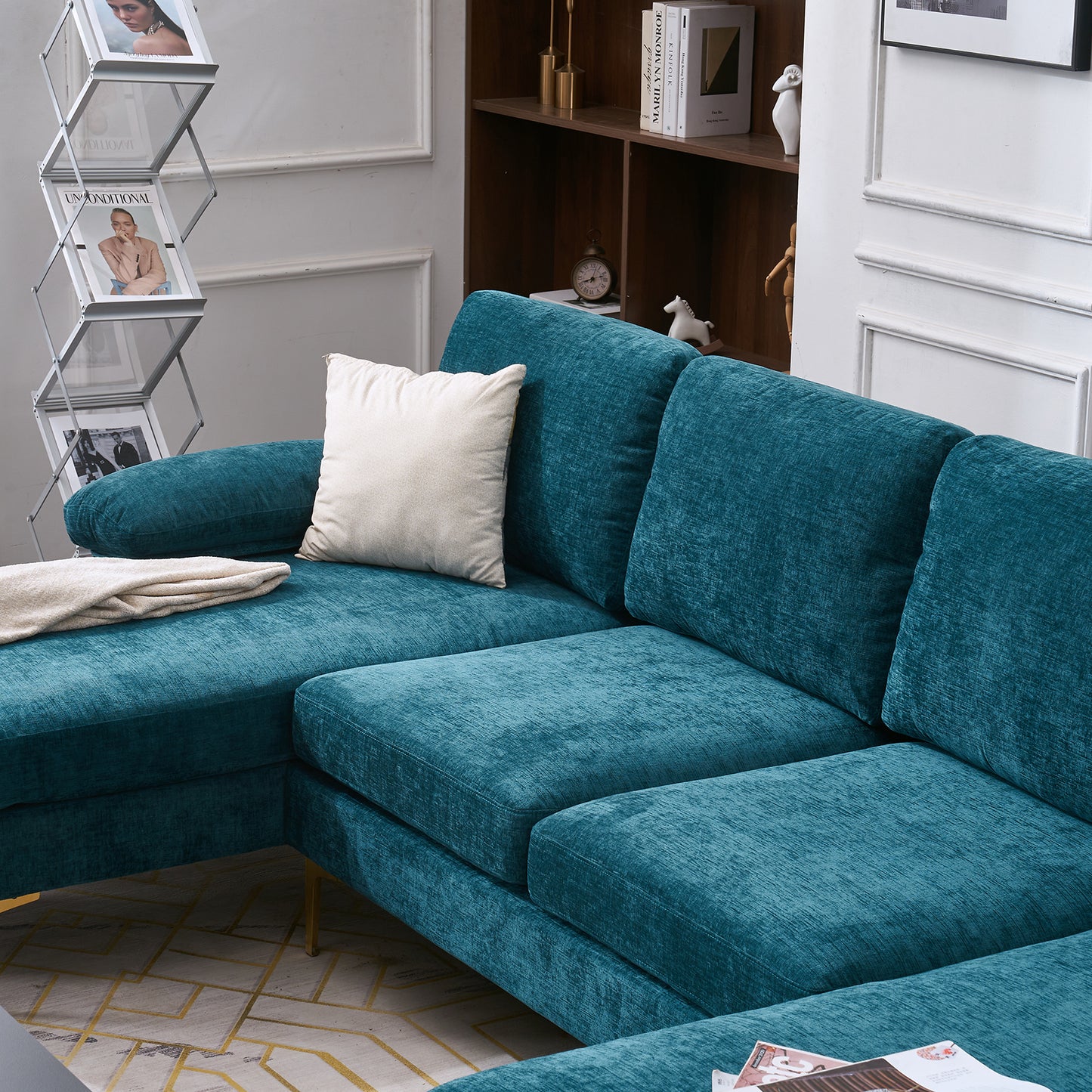 U-Shaped 4-Seat Indoor Modular Sofa Blue-Green Color