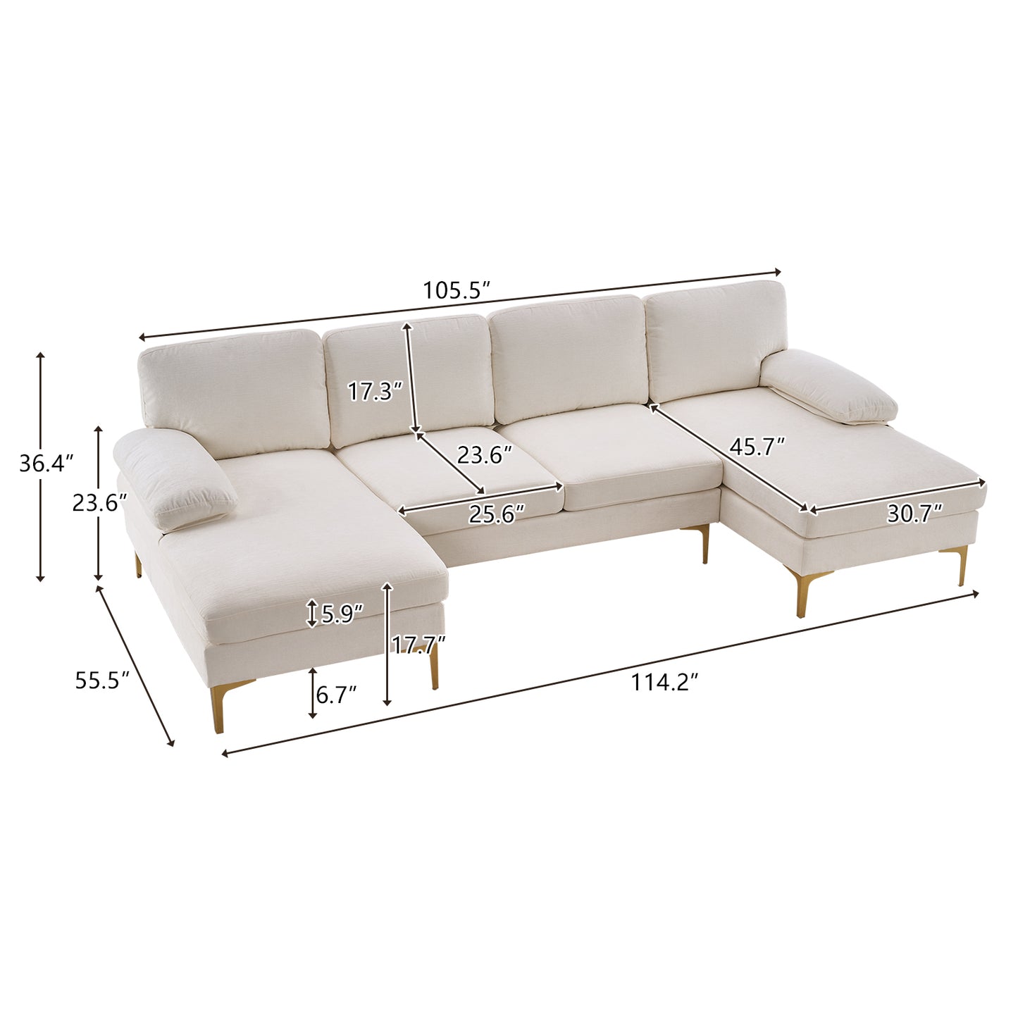 U-Shaped 4-Seat Indoor Modular Sofa Creamy-White