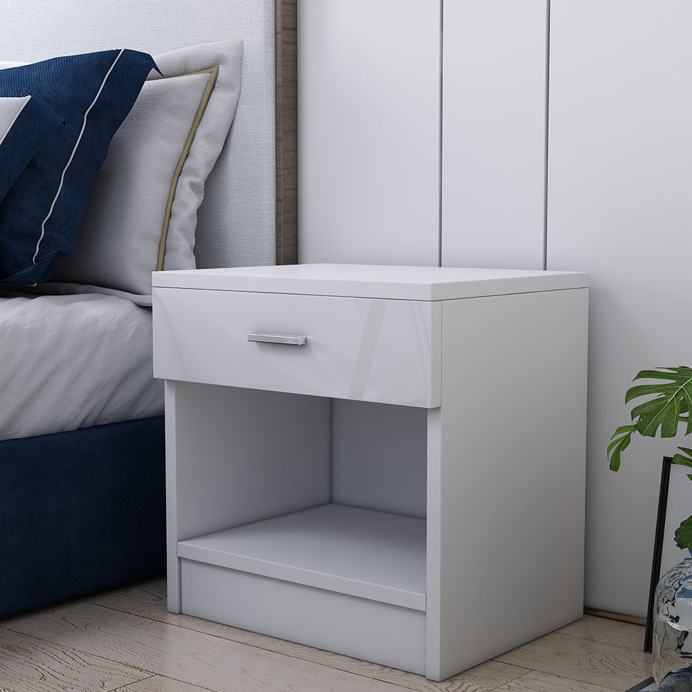 High Gloss White Bedside Table Cabinet 1 Drawer Storeage Nightstand