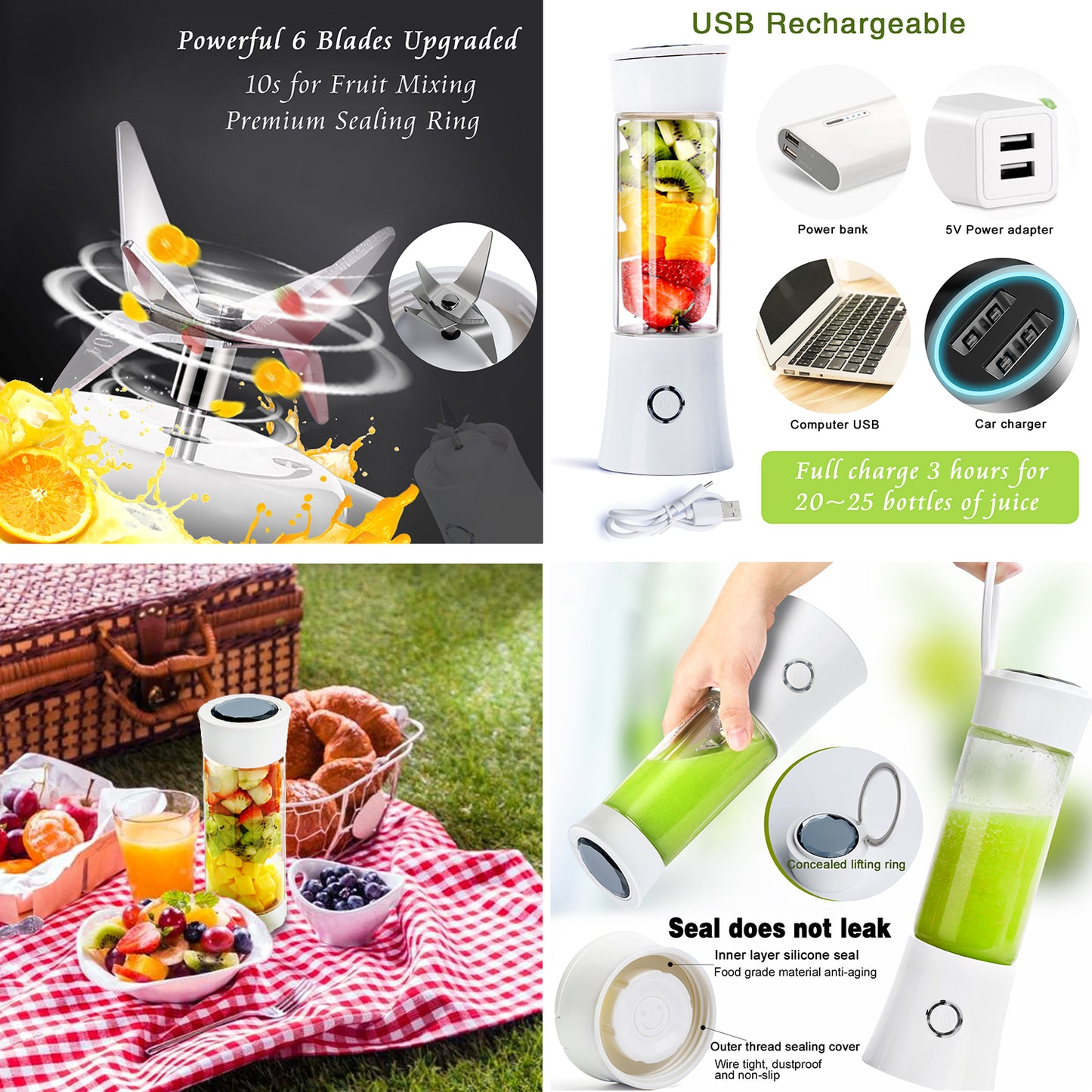 Portable Electric Juicer USB Port