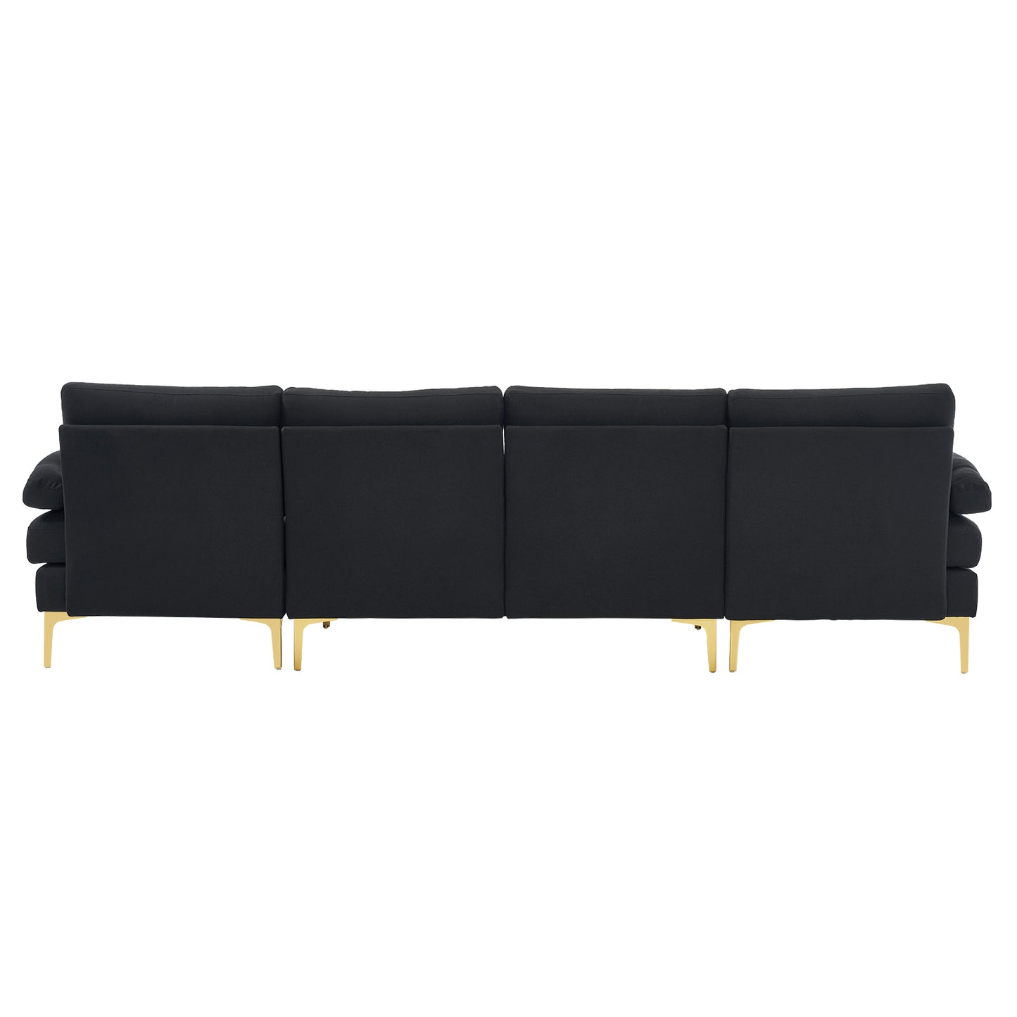 280*130*85 U-Shaped 4-Seat Linen Seat Frame Wooden Frame Back Iron Frame Golden Feet Indoor Modular Sofa Black