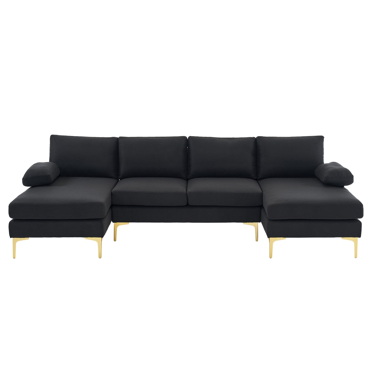 280*130*85 U-Shaped 4-Seat Linen Seat Frame Wooden Frame Back Iron Frame Golden Feet Indoor Modular Sofa Black