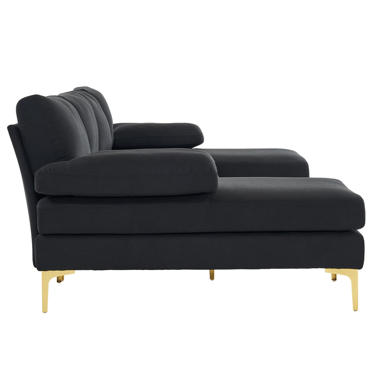 280*130*85 U-Shaped 4-Seat Linen Seat Frame Wooden Frame Back Iron Frame Golden Feet Indoor Modular Sofa Black