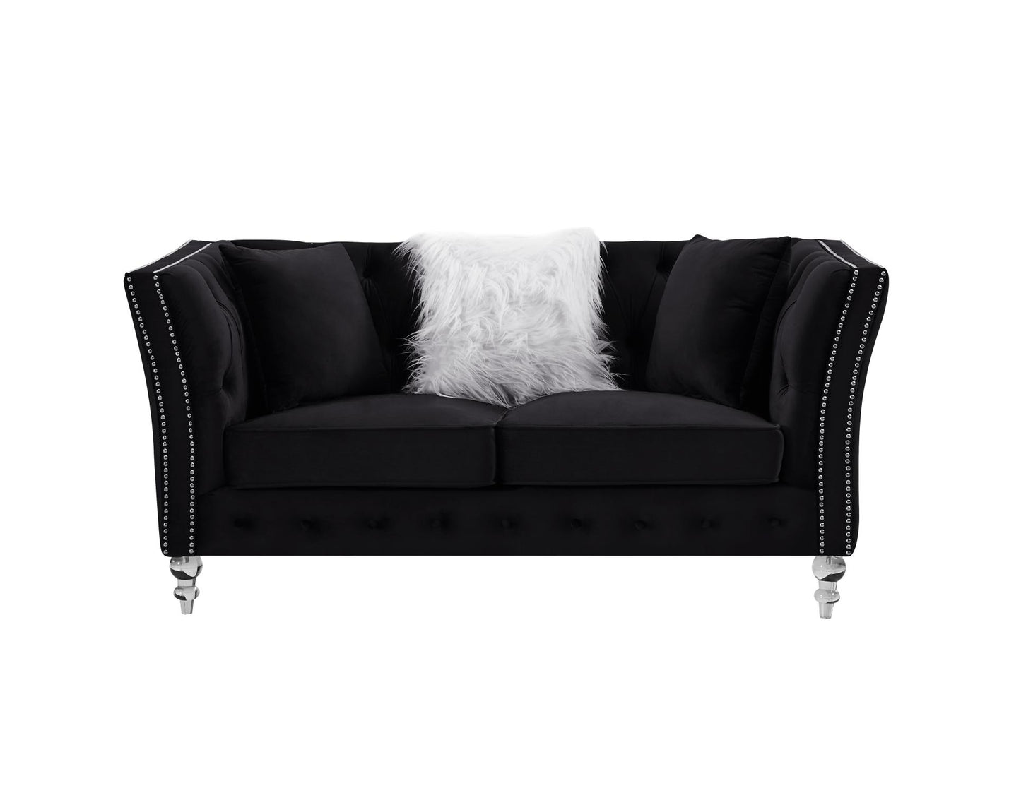 Black, Velvet, Two-Seater Sofa, Acrylic Feet, Cushion Combination Lounge Sofa, Deep Tufted Button Luxury Sofa for Living Room