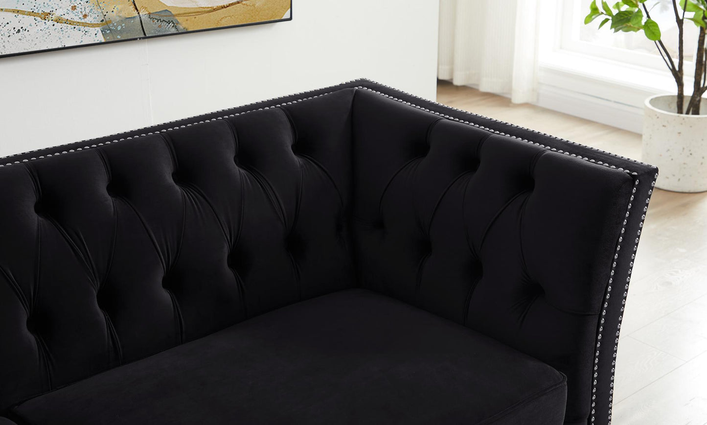 Black, Velvet, Three-Seater Sofa, Acrylic Feet, Cushion Combination Lounge Sofa, Deep Tufted Button Luxury Sofa for Living Room