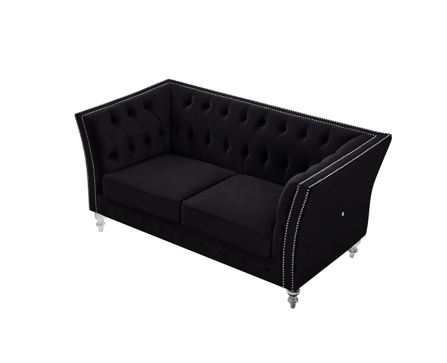 Black, Velvet, Two-Seater Sofa, Acrylic Feet, Cushion Combination Lounge Sofa, Deep Tufted Button Luxury Sofa for Living Room