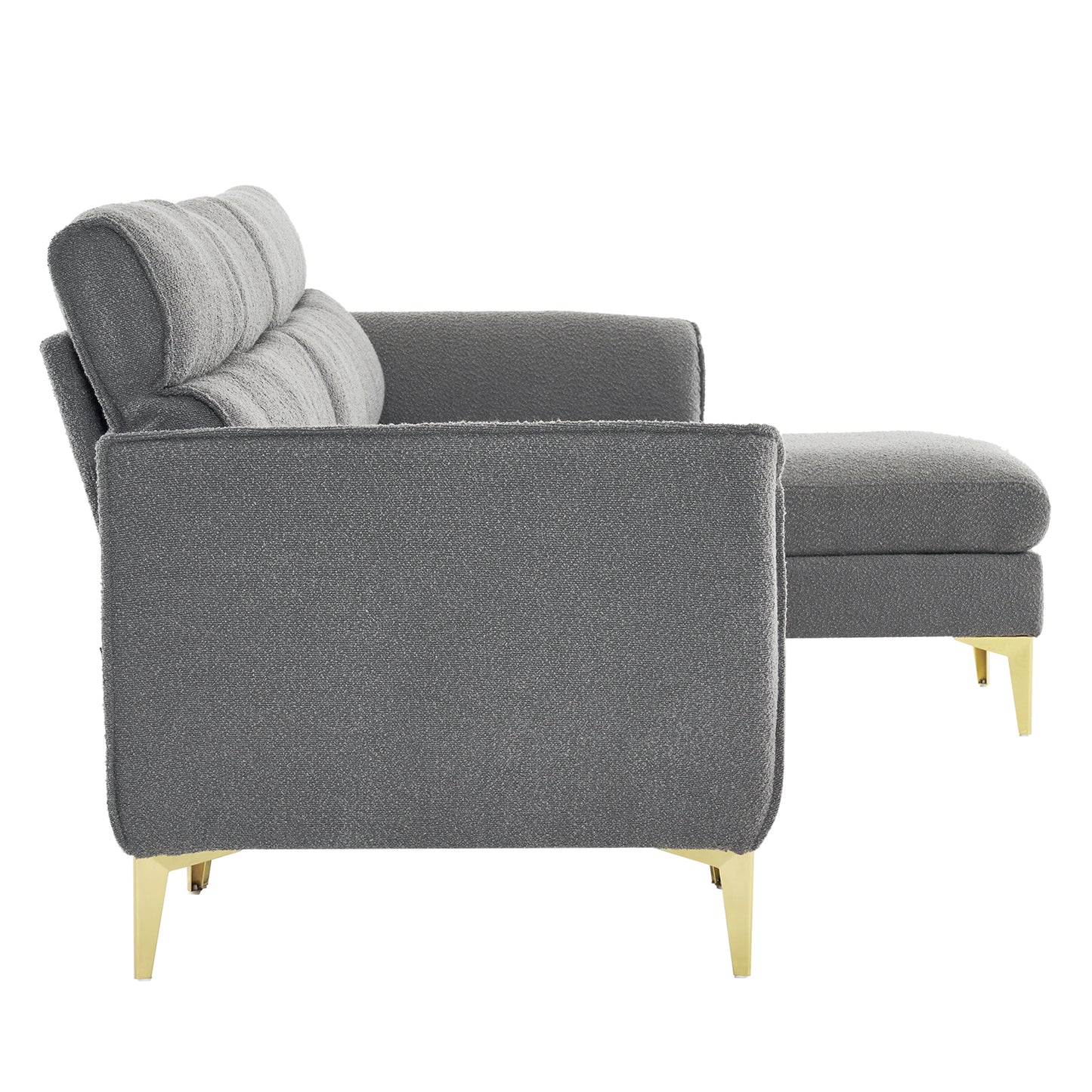 282*142*88cm Pushback Chair Shape Four Seats with Footstool Boucle Yarn Diamond Electroplated Gold Triple Leg Indoor Modular Sofa Light Gray