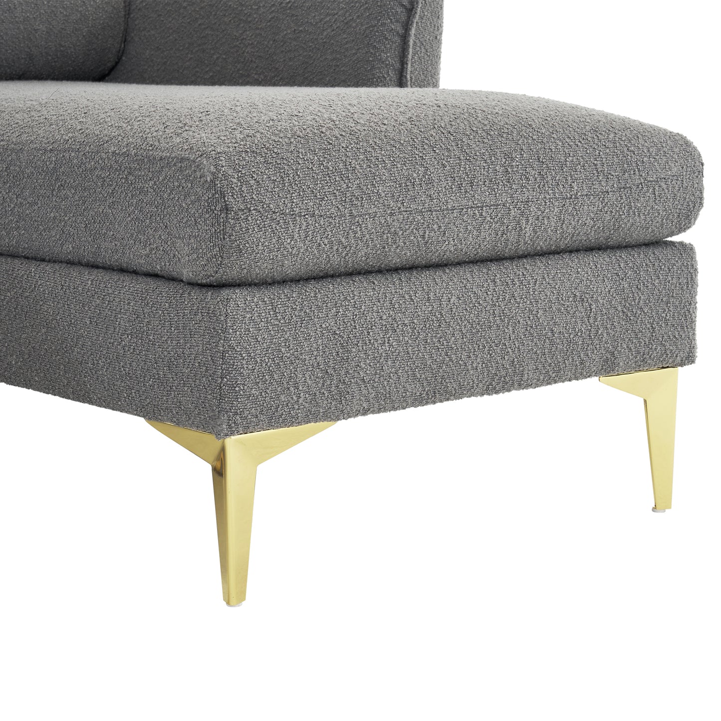 282*142*88cm Pushback Chair Shape Four Seats with Footstool Boucle Yarn Diamond Electroplated Gold Triple Leg Indoor Modular Sofa Light Gray