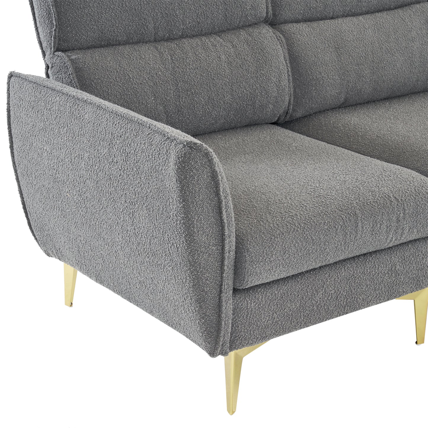 282*142*88cm Pushback Chair Shape Four Seats with Footstool Boucle Yarn Diamond Electroplated Gold Triple Leg Indoor Modular Sofa Light Gray