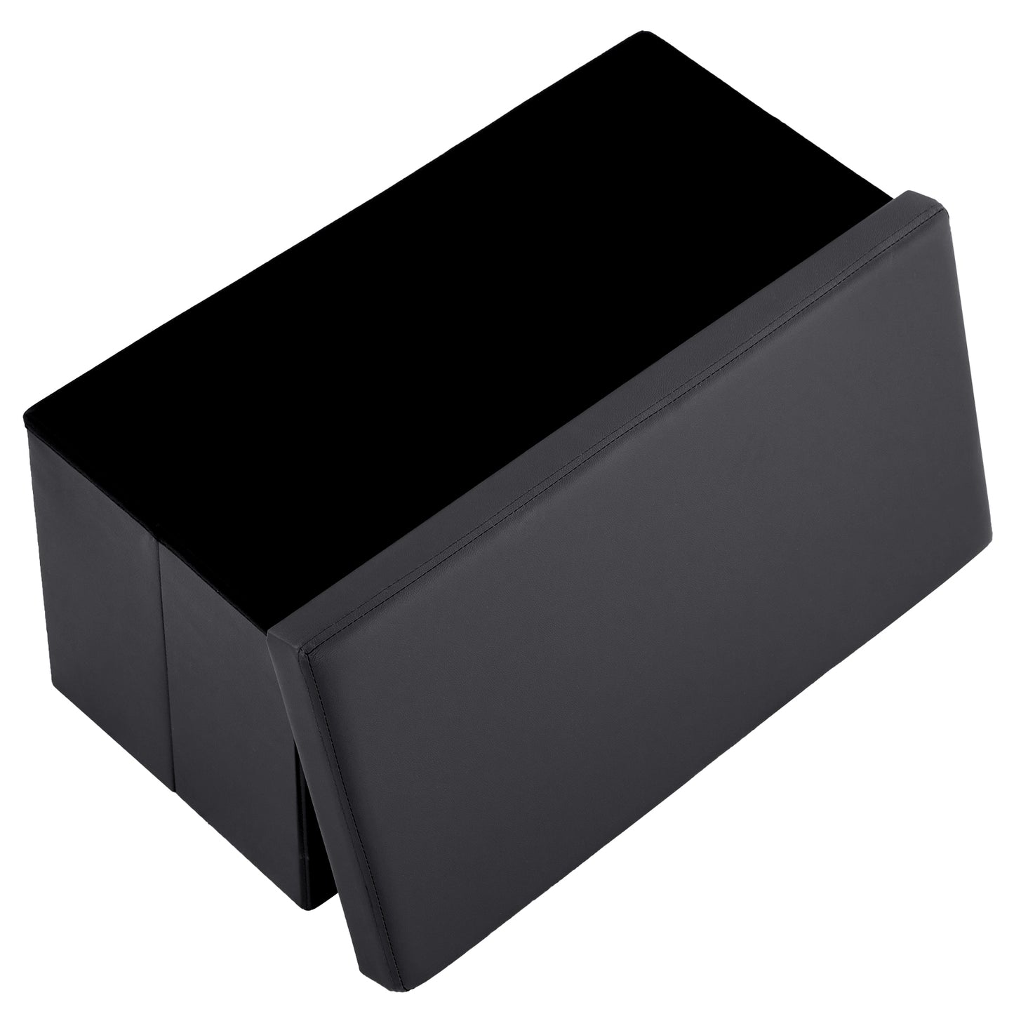 76*38*38cm Glossy PVC MDF Foldable Storage Footstool Black