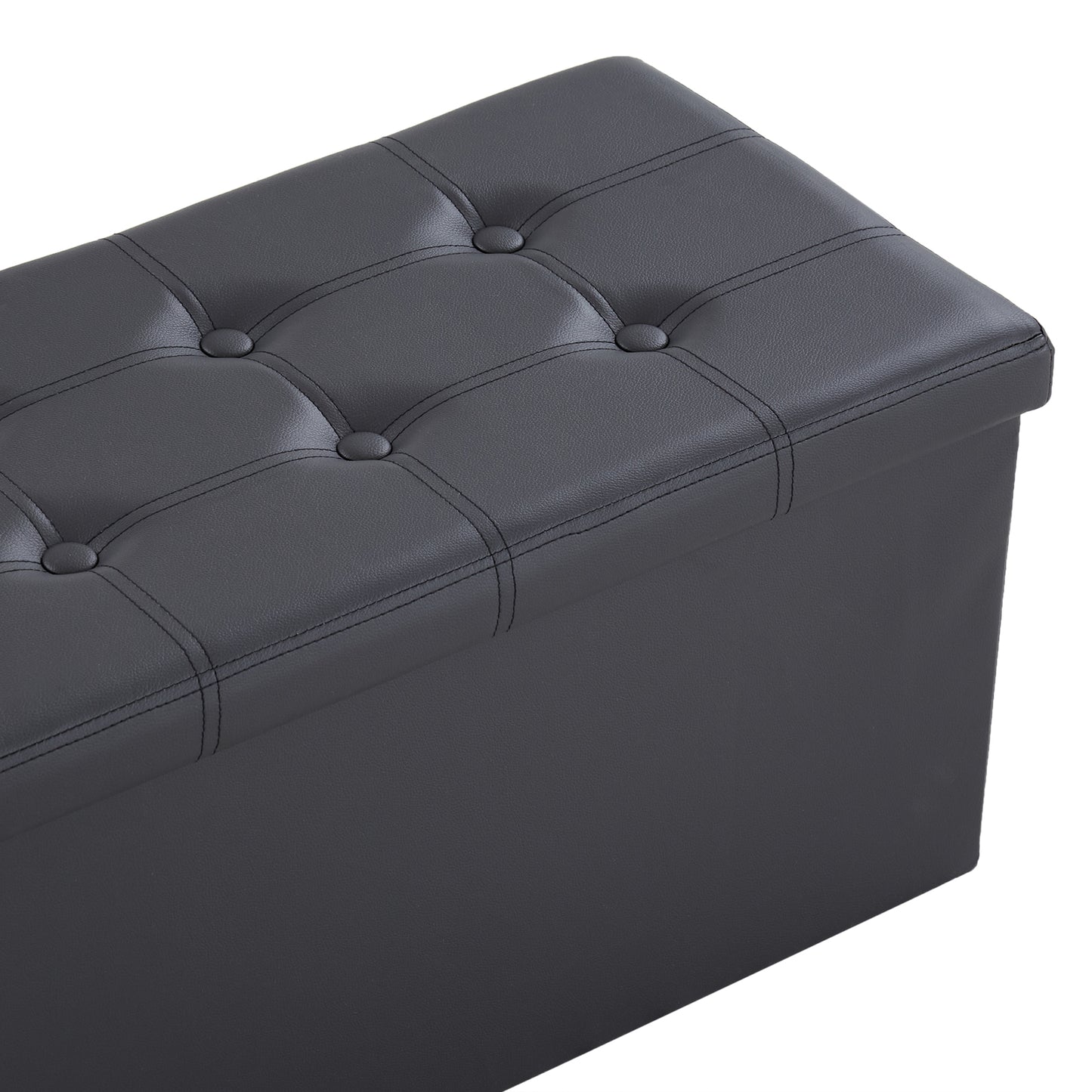 76*38*38cm Glossy Pull Point PVC MDF Foldable Storage Footstool Black