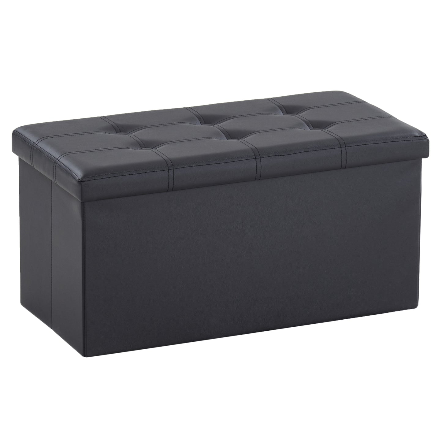 76*38*38cm Glossy Pull Point PVC MDF Foldable Storage Footstool Black