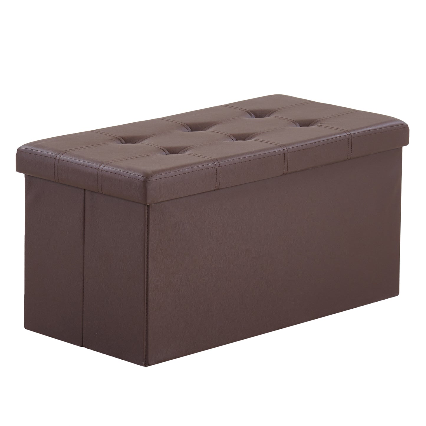 76*38*38cm Glossy Pull Point PVC MDF Foldable Storage Footstool Dark Brown