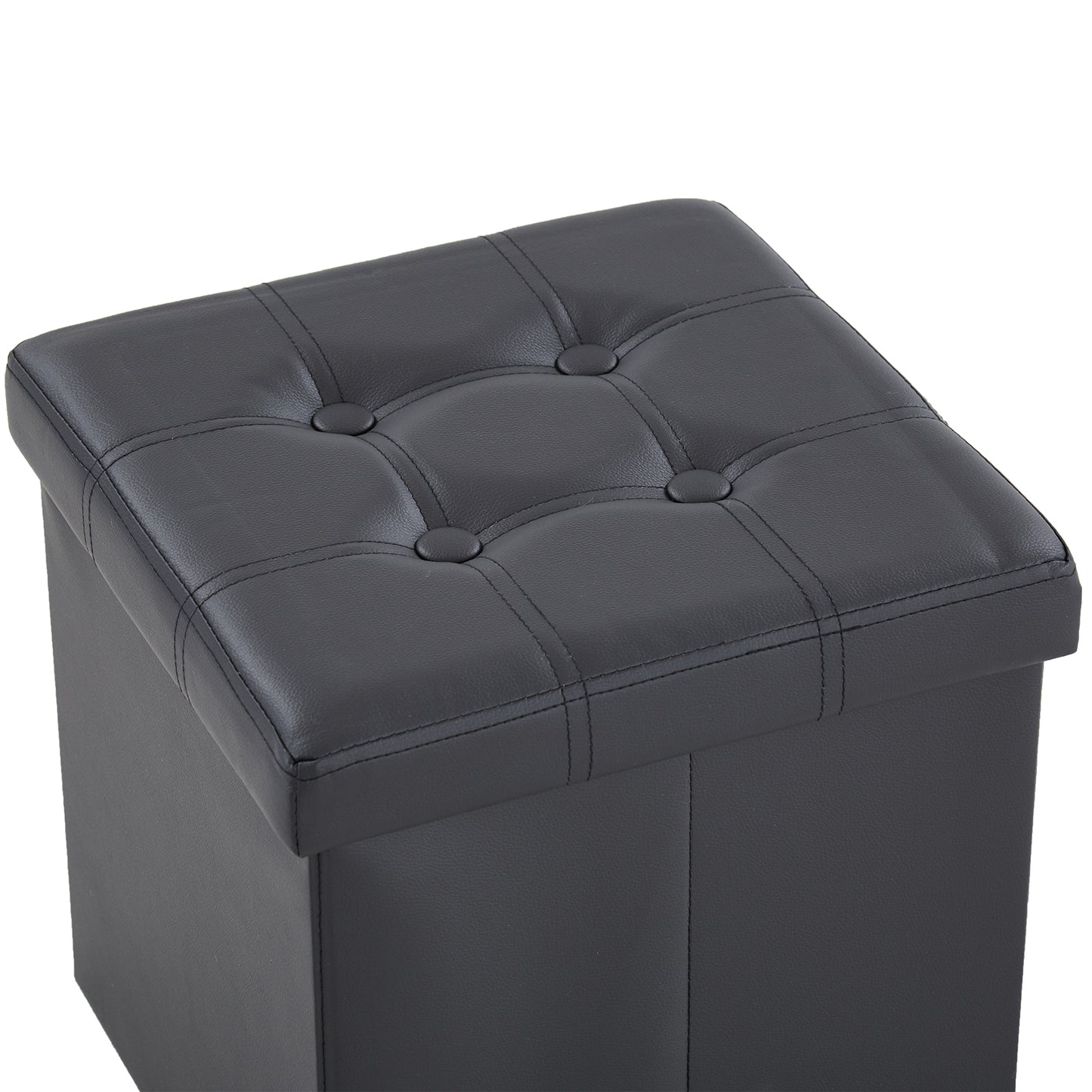 38*38*38cm Pull Point PVC MDF Foldable Storage Footstool Black