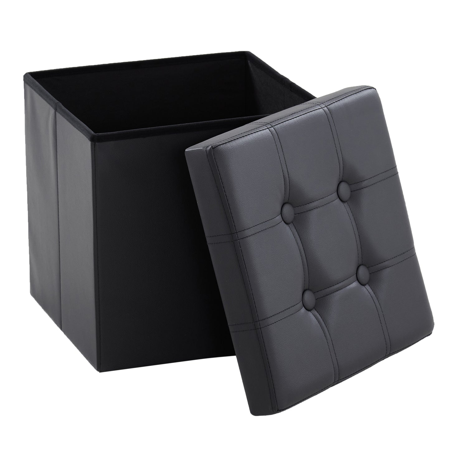 38*38*38cm Pull Point PVC MDF Foldable Storage Footstool Black