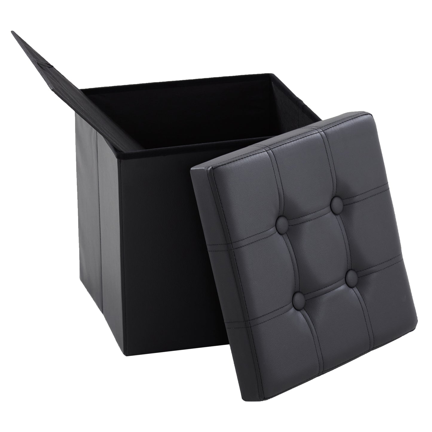 38*38*38cm Pull Point PVC MDF Foldable Storage Footstool Black