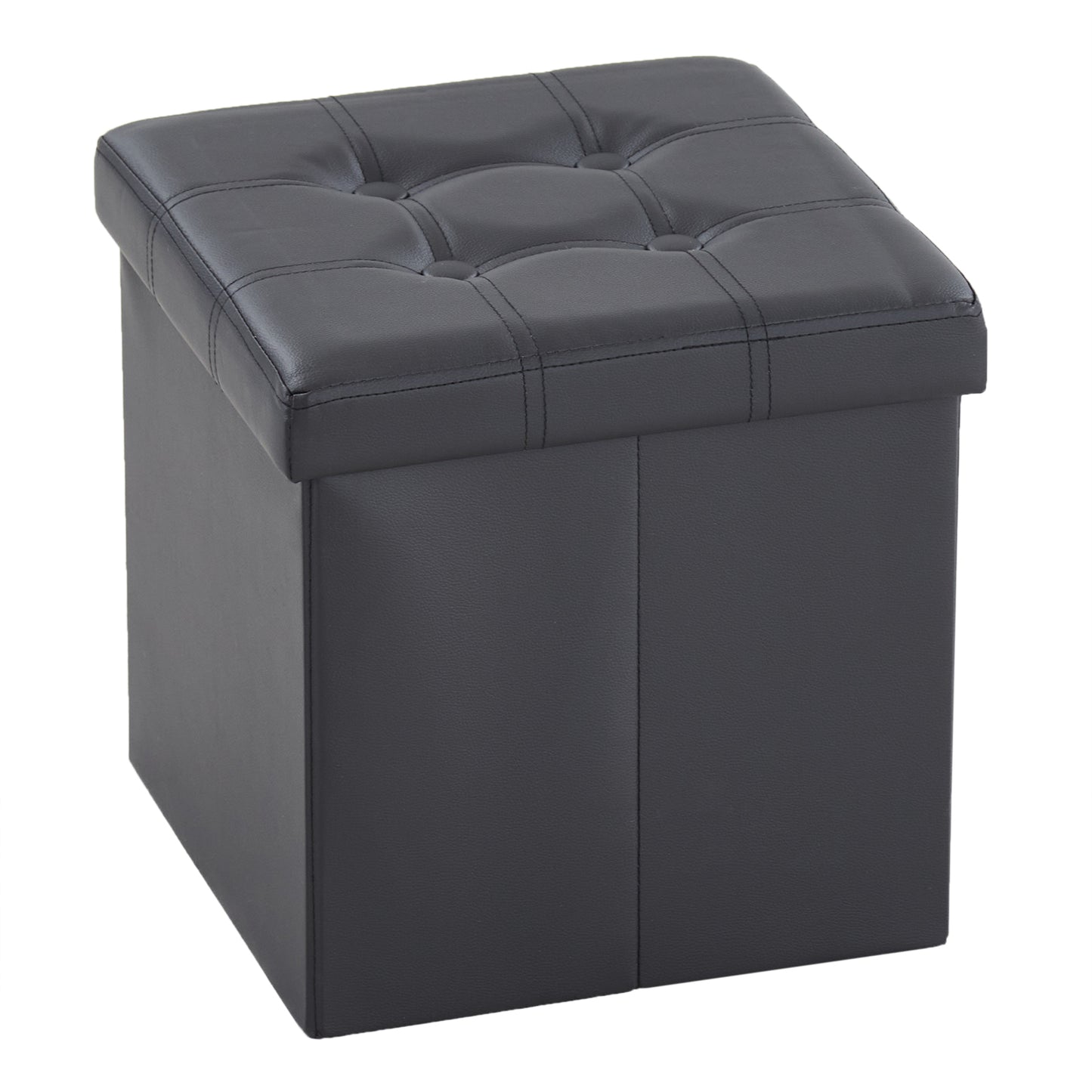 38*38*38cm Pull Point PVC MDF Foldable Storage Footstool Black