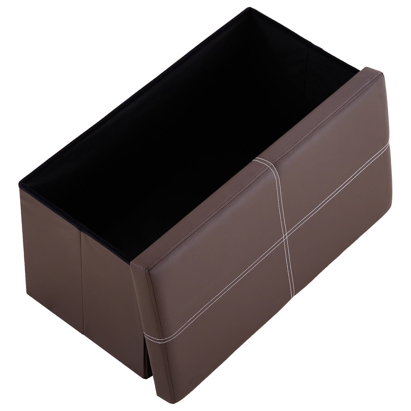 76*38*38cm Glossy With Lines PVC MDF Foldable Storage Footstool Dark Brown